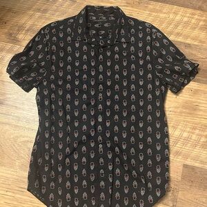John Varvatos USA Skull Pattern Men’s M Button Down Short Sleeve Shirt